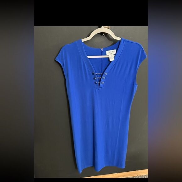Carmen Marc Valvo Shift Shirt Dress Royal Blue EUC Size Medium - Picture 1 of 7